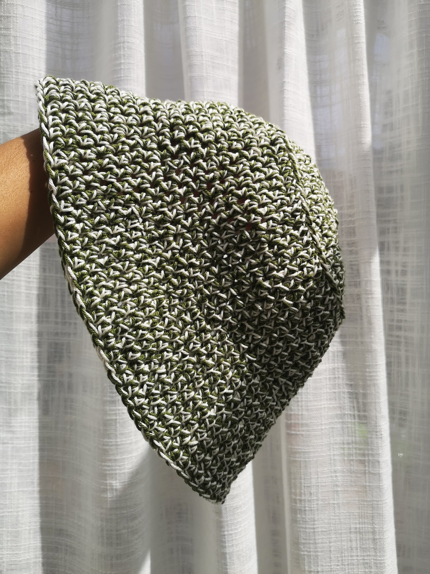Paula Cotton Crochet Bucket Hat in Sage Green & Cream Mix