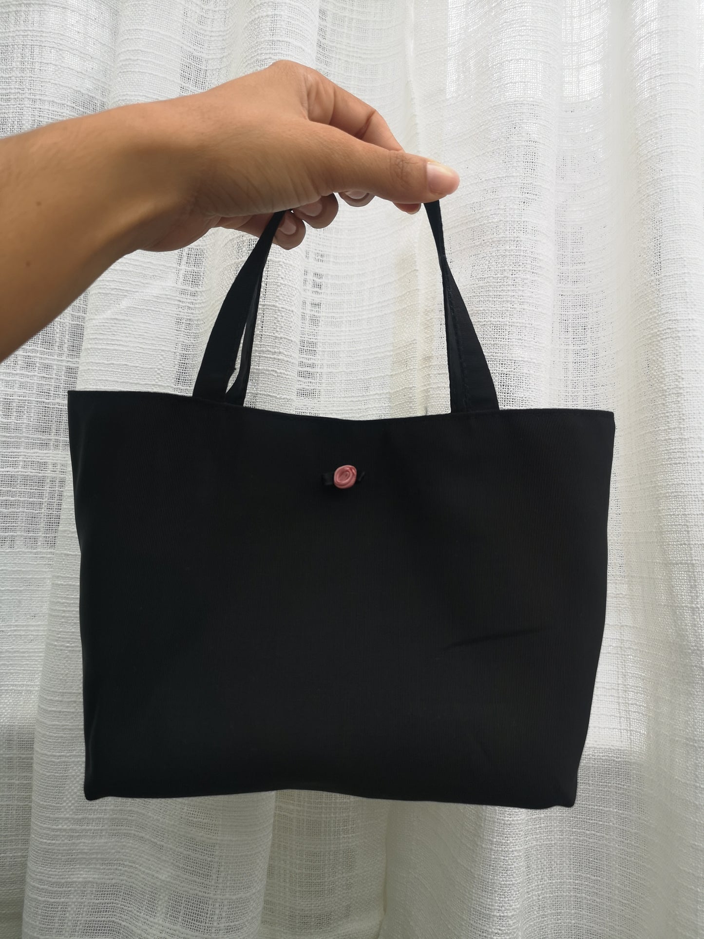 Melissa Mini Bag Black Satin & Vintage Satin Rose