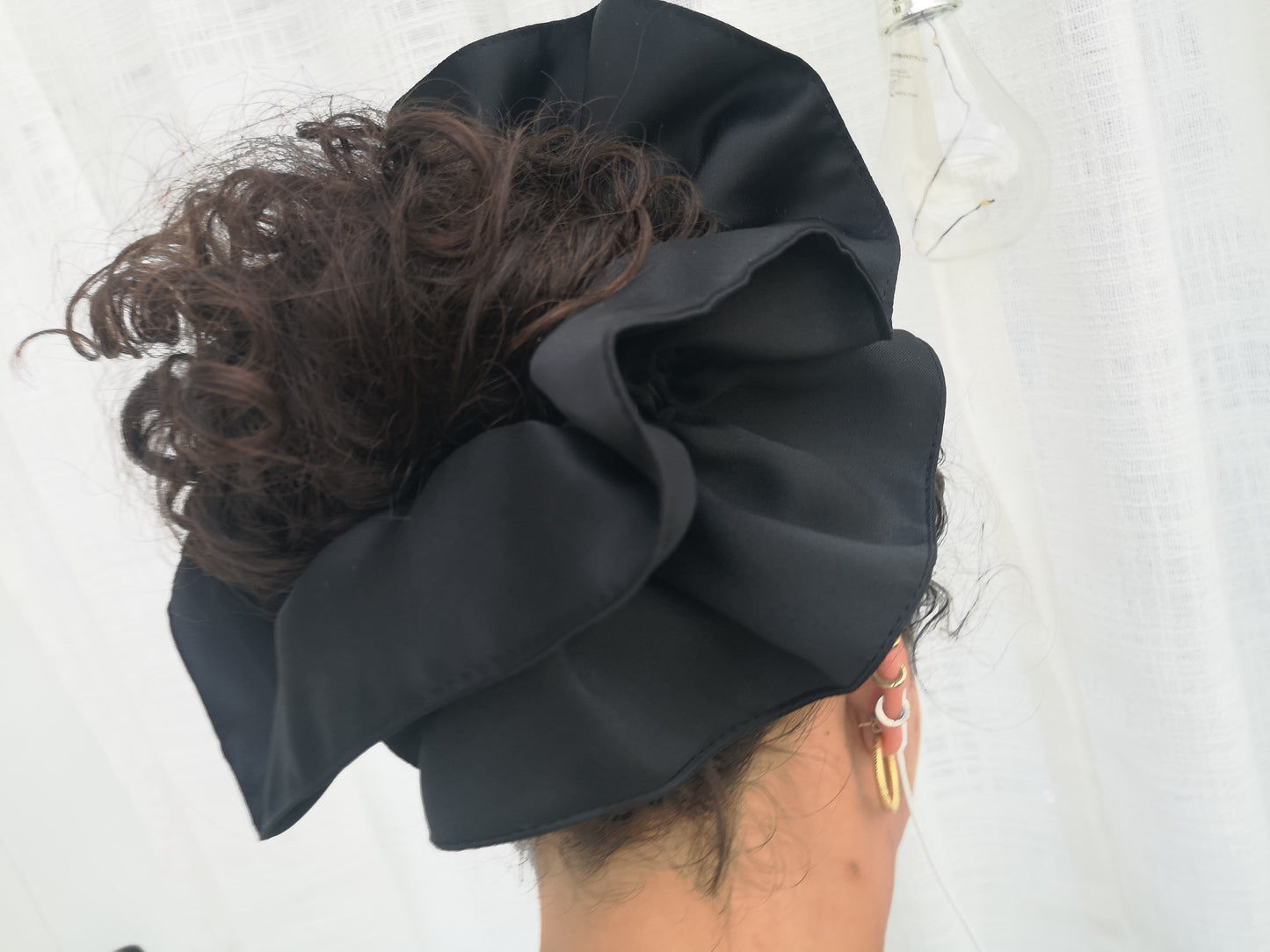 Sabrina Double Layer Black Satin Scrunchie