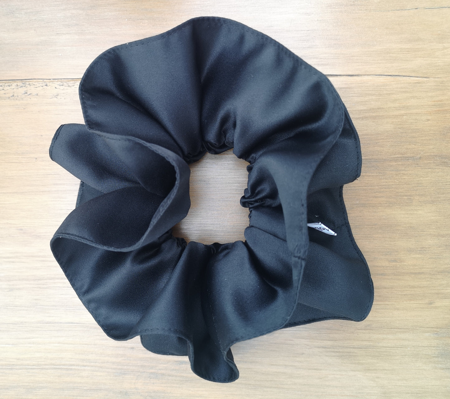 Sabrina Double Layer Black Satin Scrunchie