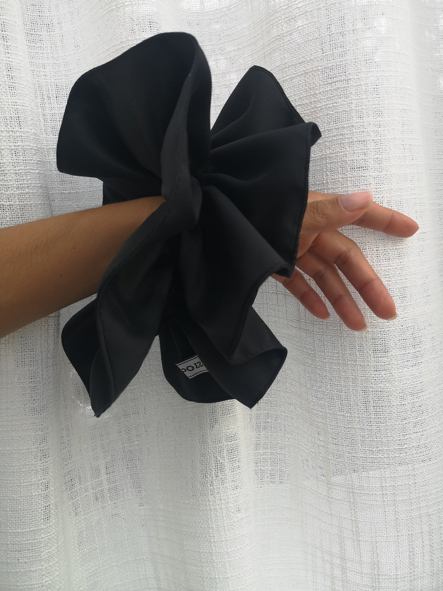 Sabrina Double Layer Black Satin Scrunchie