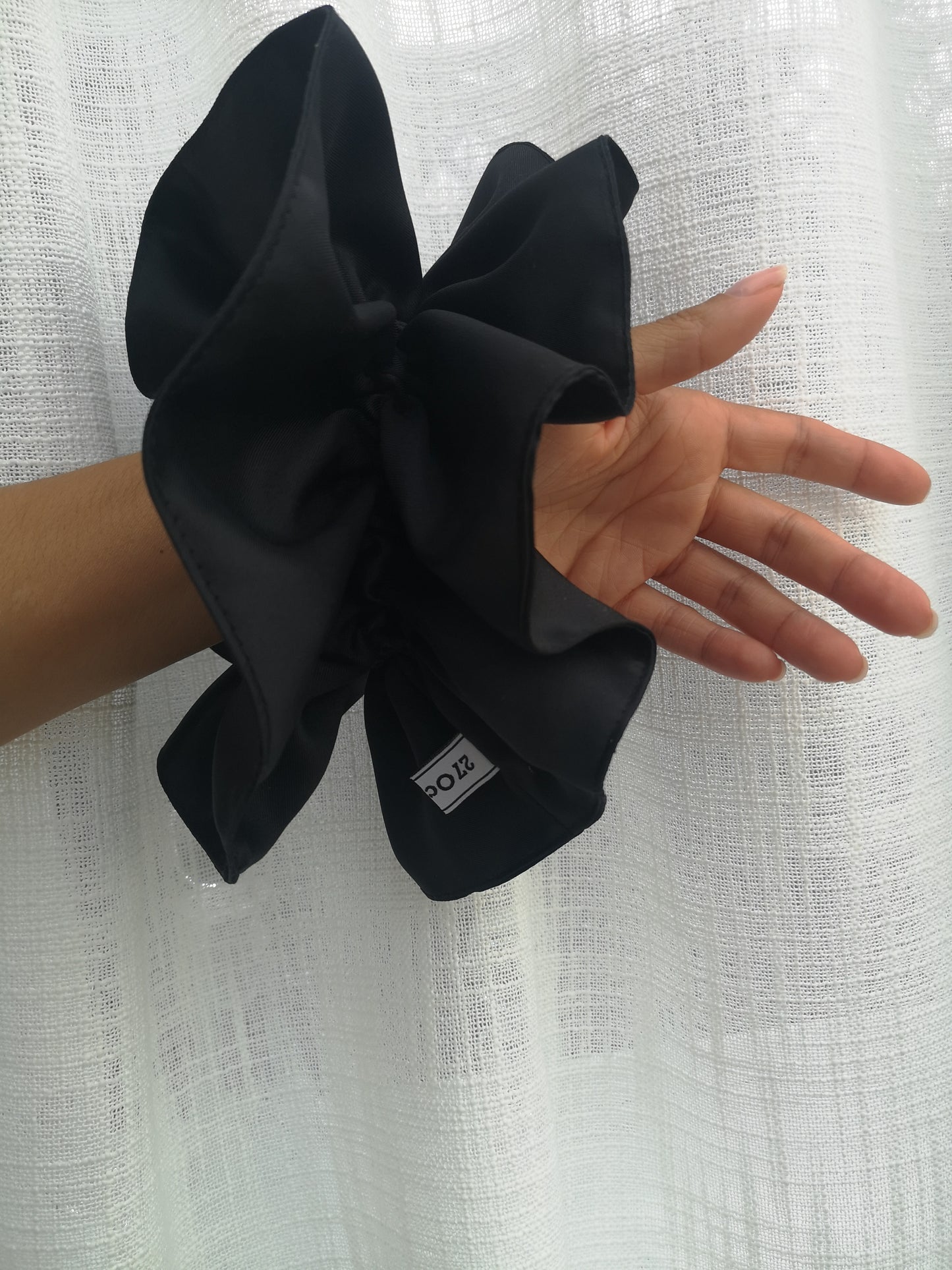 Sabrina Double Layer Black Satin Scrunchie