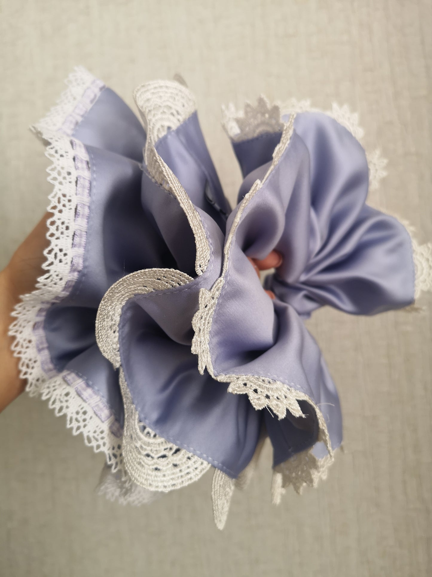 Angie Scrunchie Lilac Satin & Vintage Gingham Lace