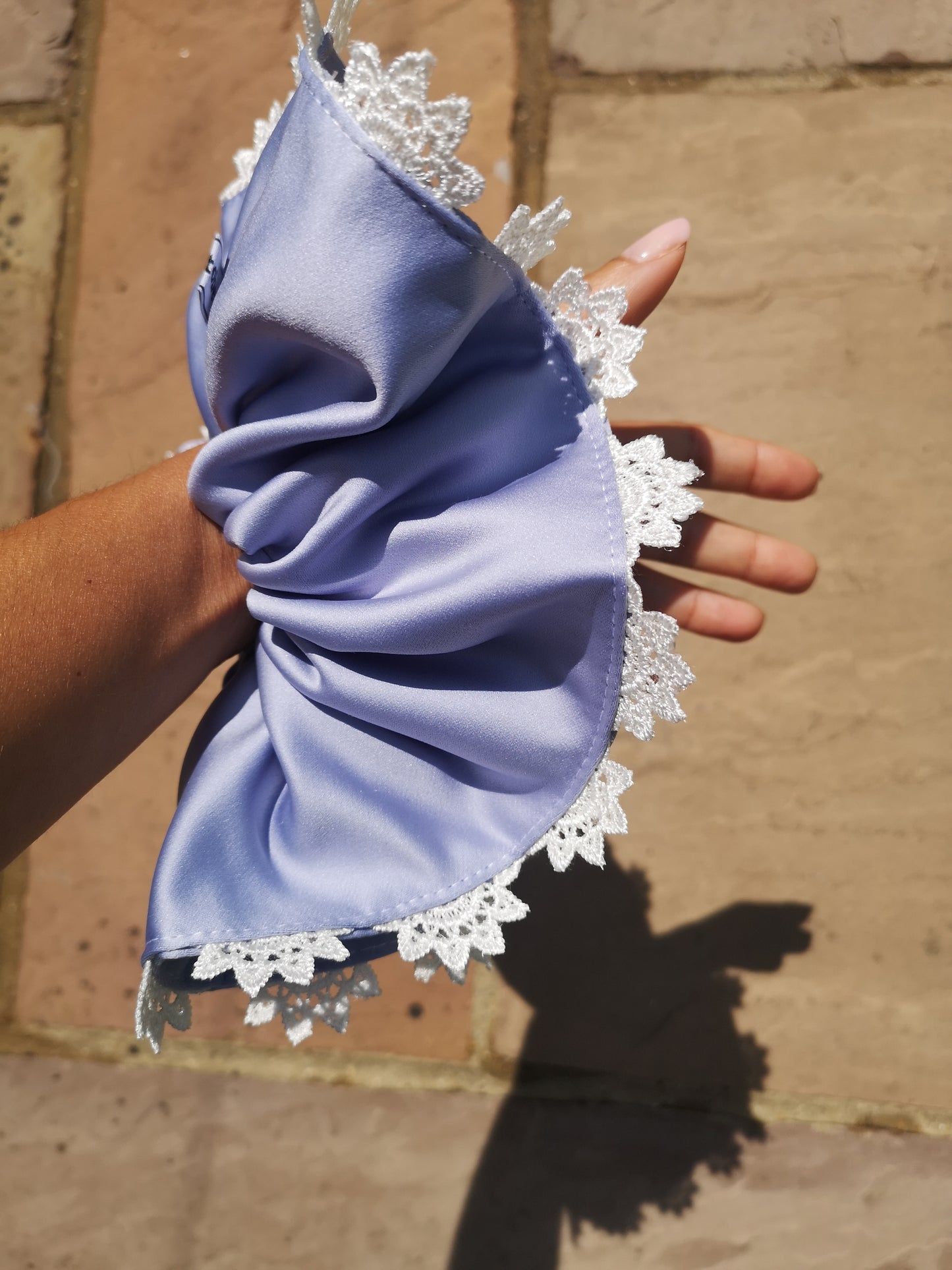 Angie Scrunchie Lilac Satin & Vintage Sunburst Lace