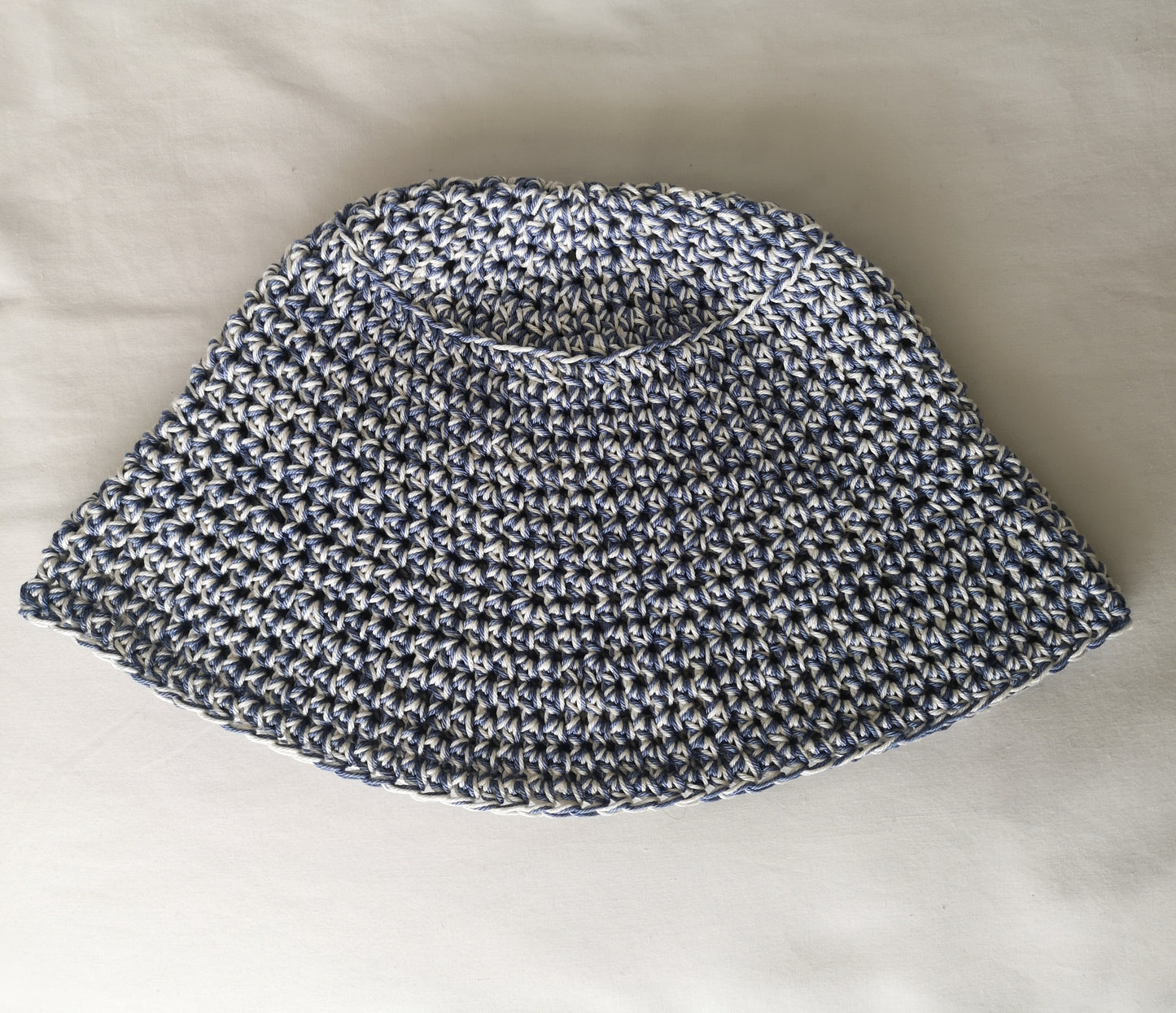 Paula Cotton Crochet Bucket Hat in Denim Blue & Cream Mix